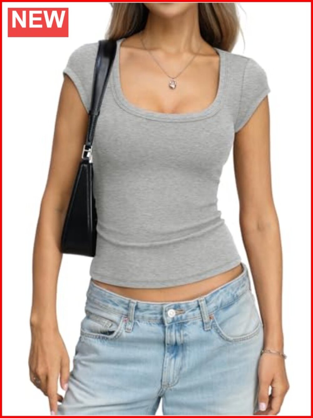 Womens Cotton Ribbed Scoop Neck Cap Sleeve Fitted Crop Summer Top